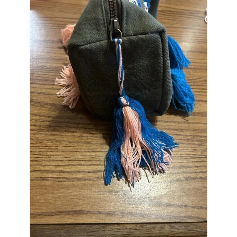 NEW Anthropologie Raj Cotton Canvas Embroidered Butterfly Tassels Green Zip